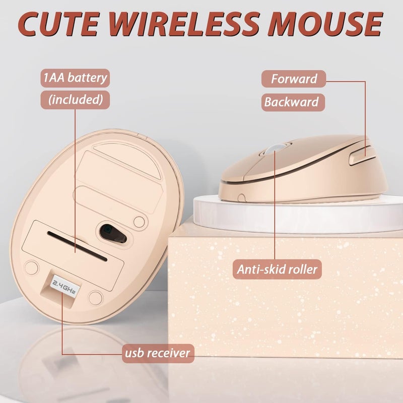Kootop Wireless Keyboard and Mouse, Cute Keyboard and Mouse, 2.4G Wireless Keyboard with Retro Round Keycap for PC, Mac, Laptop,Computer Windows (Milk Tea) - Image 4